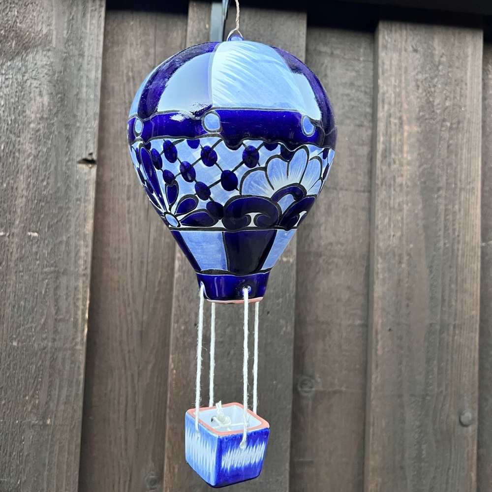 Hand-Painted Blue Ceramic Hot Air Balloon Hanging Ornament